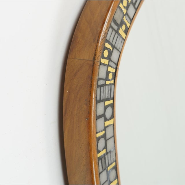 Mid-Century Modern Mirror with Mosaic and Cherrywood Frame, 1950s For Sale - Image 4 of 11