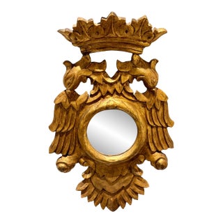 Petite 18th C Style Double Eagle Armorial Crest Crowned Giltwood Mirror For Sale