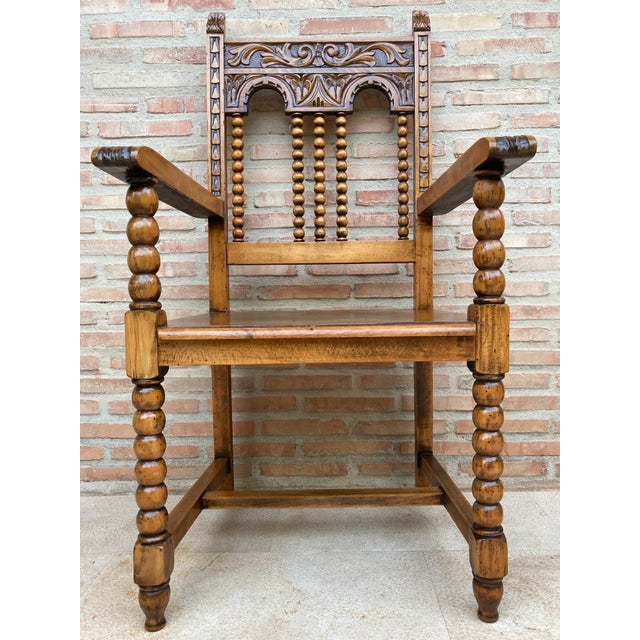Late 19th Century 19th Century French Carved Oak Turned Wood Armchair For Sale - Image 5 of 18