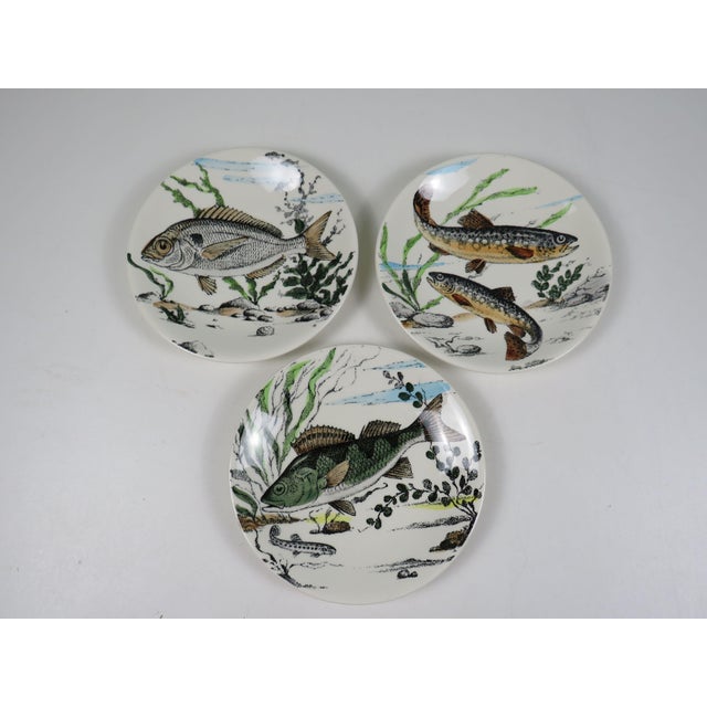 Mid-Century Modern Vintage French Sologne Fish Dinner Plates from Gien, France, 1970s, Set of 6 For Sale - Image 3 of 10