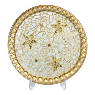 1980s Vintage Boho Chic Neiman Marcus Mexican Mosaic Glass Charger Tray For Sale