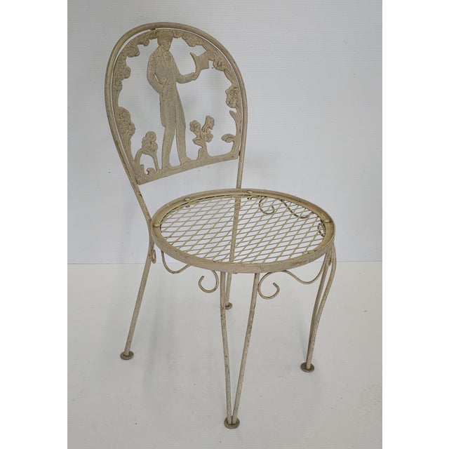 Antique White 20th Century Cast Iron Figural Back Garden Chair For Sale - Image 8 of 8