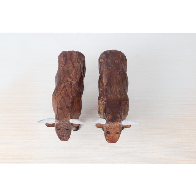 Mid-Century Folk Art Hand-Carved Wooden Bull Sculptures For Sale In Lexington, KY - Image 6 of 16