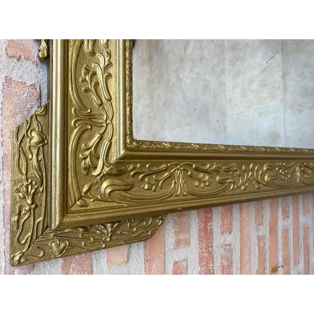 Spanish Rectangular Gold Hand Carved Wooden Mirror, 1960 For Sale - Image 3 of 18