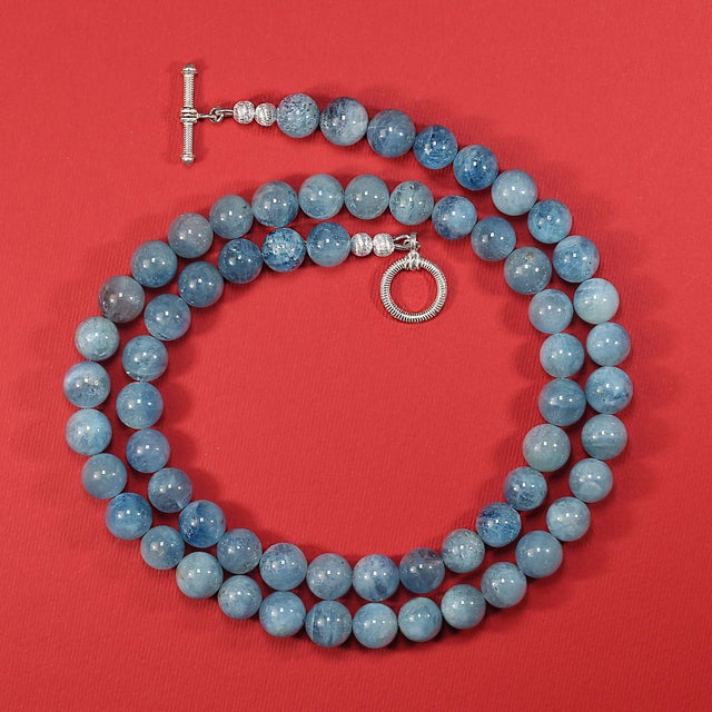 2020s Ajd 27 Inch Translucent Aquamarine Necklace March Birthstone For Sale - Image 5 of 6