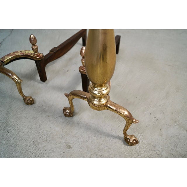 1930’s Solid Brass & Iron Andirons by Bennett - A Pair For Sale - Image 9 of 12