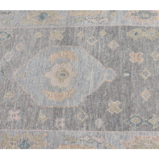 2020s Turkish Oushak Rug With Soft Gray Field and Pale Blue Medallion For Sale - Image 5 of 12