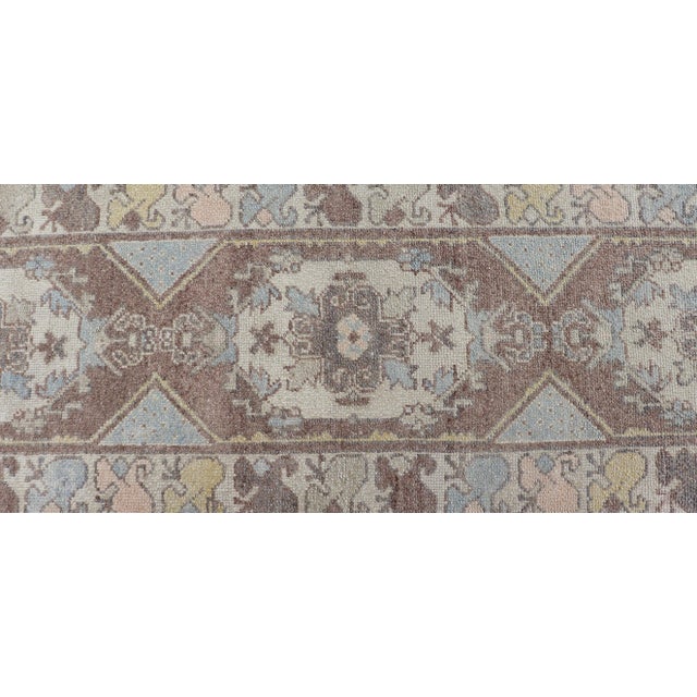 Classic Medallion Design Turkish Oushak Runner in Soft Pastel Tones For Sale - Image 10 of 14