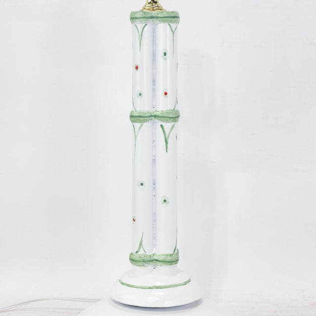 Wood Vintage Hand-Painted White and Green Faux Bamboo Table Lamps - a Pair For Sale - Image 7 of 10