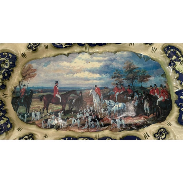 1950s Ornate Ceramic Wall Platter With Equestrian Hunting Scene For Sale - Image 5 of 8