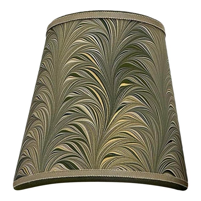Olive Green Flame Pattern Marbled Paper Chandelier Shade - 3”x4”x4” For Sale
