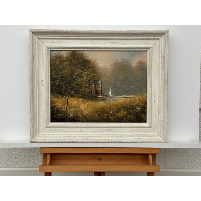 Textile Serene Countryside Landscape with Sailboat & Wild Flowers in English Countryside 1980 Circa For Sale - Image 7 of 18