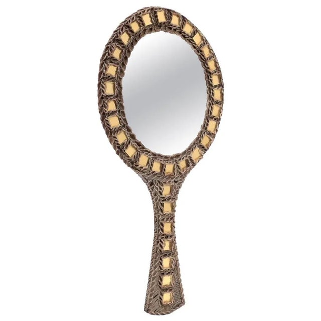 A French Talosel Hand Mirror with Glass Inlay by Line Vautrin For Sale - Image 12 of 12