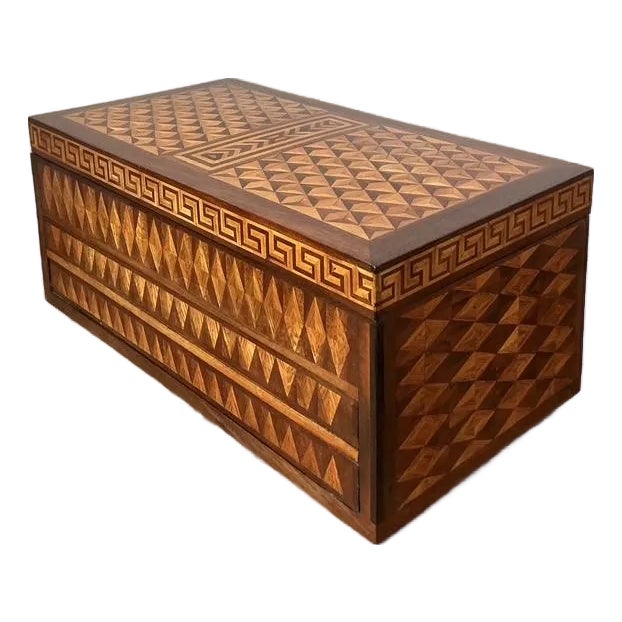Vintage Boho Greek Key Marquetry Box For Sale