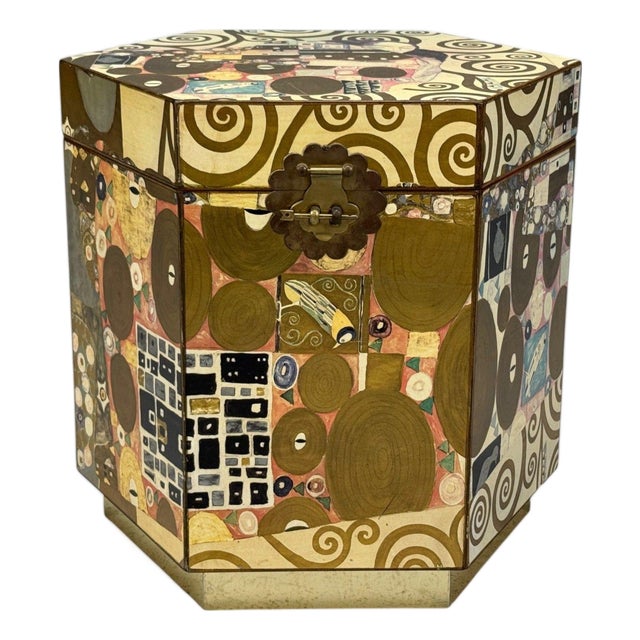 Austrian Modern, Storage Box, Gustav Klimt Style Wallpaper, 20th C. For Sale