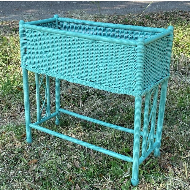 Wood 1930s Attributed to Heywood Wakefield Wicker Planter Box For Sale - Image 7 of 10
