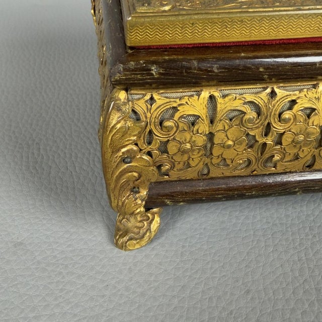 Antique Wooden Jewelry Box with Gilded Brass, 1890s For Sale - Image 9 of 14