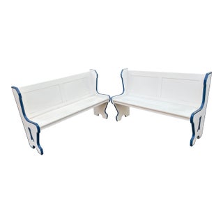 Vintage Painted Wooden Booth Benches, a Pair For Sale