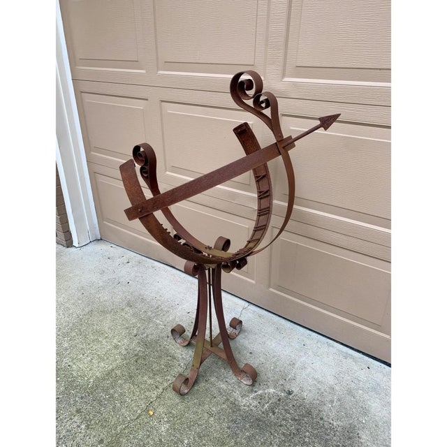 French Country Large Vintage English Country Classical Wrought Iron Garden Armillary Sundial on Stand For Sale - Image 3 of 12