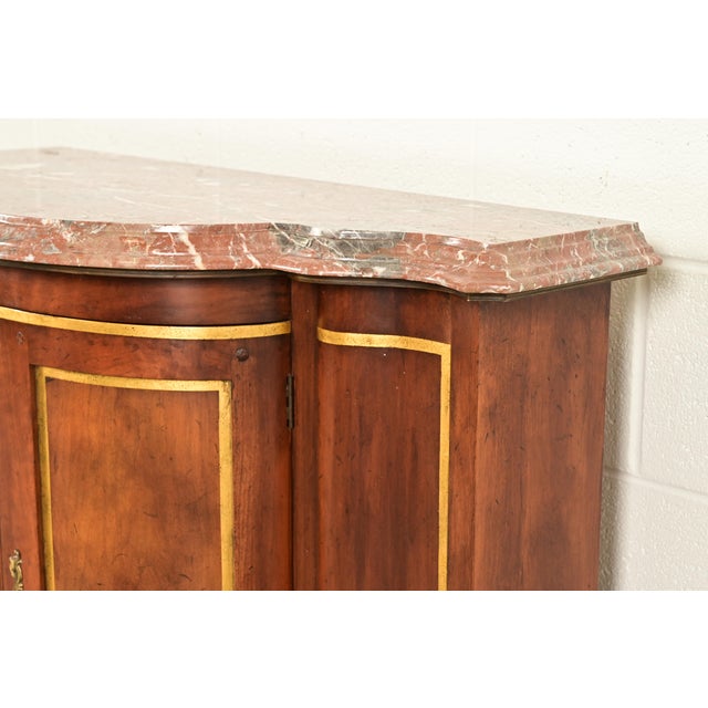 Baker Furniture Italian Provincial Carved Cherry Wood, Parcel Gilt, and Marble Top Demilune Sideboard or Bar Cabinet For Sale - Image 9 of 16
