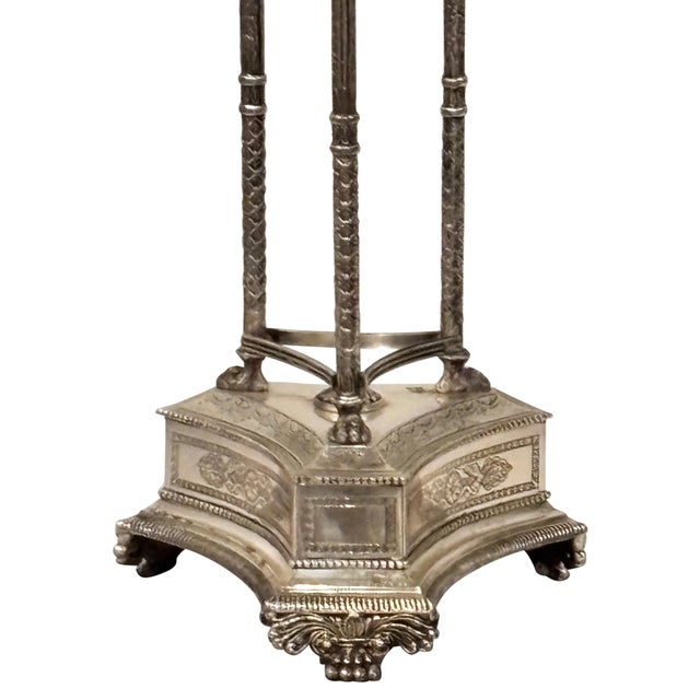 Early 20th Century Large Crystal Glass Ball on Empire Style Silver Plate Tripod Stand For Sale - Image 5 of 6