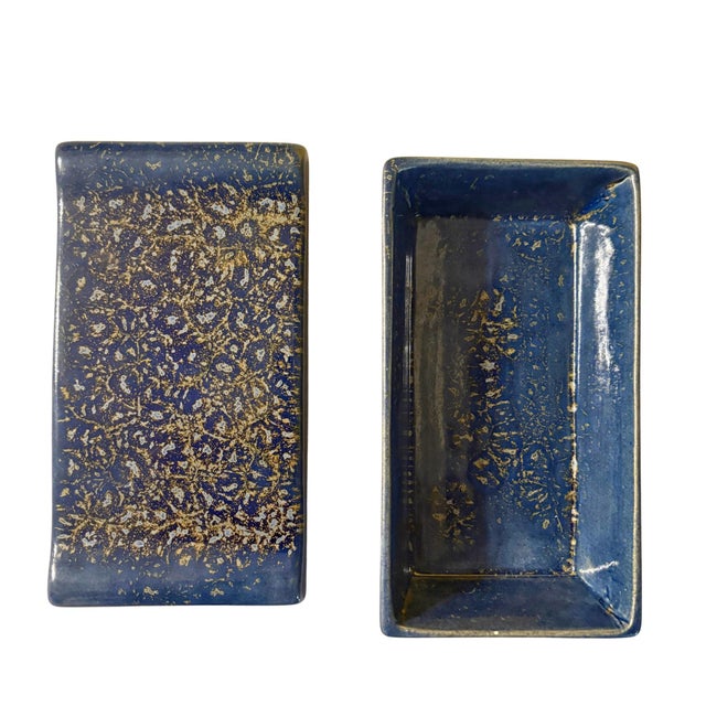 Speckled Blue Mid 20th Century Ceramic Box For Sale - Image 4 of 10