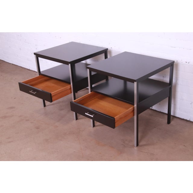 Wood Paul McCobb for Calvin Furniture Black Lacquered Nightstands, Newly Refinished For Sale - Image 7 of 13