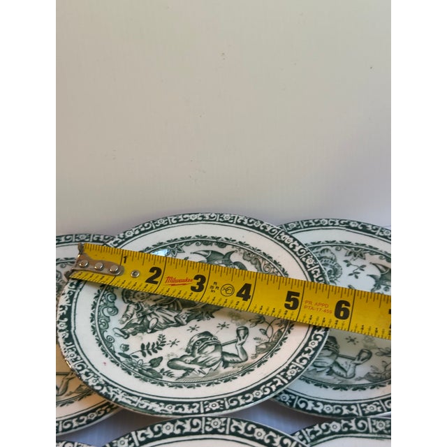 Asparagus Antique Victorian "Punch and Judy" Transferware Set of Six(6) 5.5" Diameter Plates by Allerton & Sons of England For Sale - Image 8 of 14