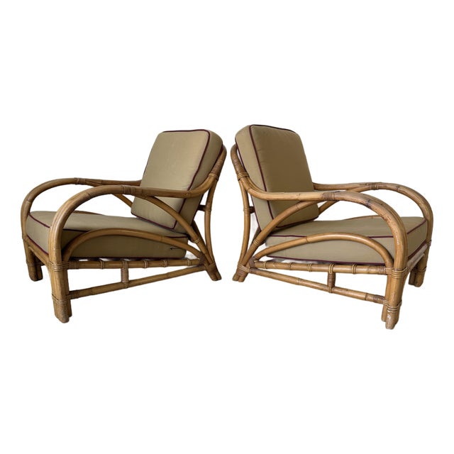 Mid-Century Paul Frankl Style Bamboo & Rattan Lounge Chairs – A Pair For Sale