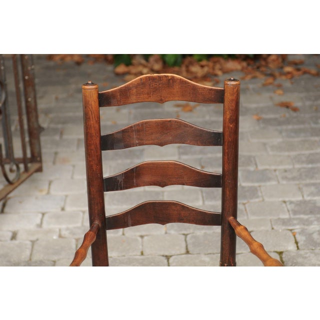English 1800s Georgian Period Plum Wood Child's Rocking Chair with Rush Seat For Sale - Image 10 of 11