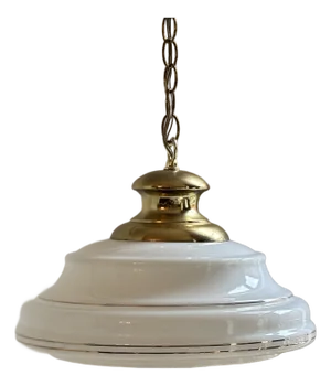 Mid-20th Century Opaline & Brass Schoolhouse-Style Pendant Light
