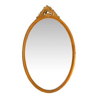 Vintage Large Oval Wood Frame Beveled Vertical Mirror Ornate 48" For Sale