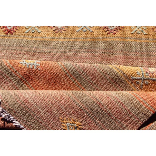 Vintage Hand Woven Turkish Kilim Colorful Stripe Runner With Tribal Motifs For Sale - Image 10 of 12