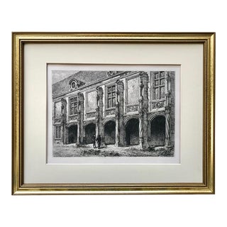 Antique Etching of Historical French Château d'Oiron by Eugene Sadoux Circa 1860 For Sale