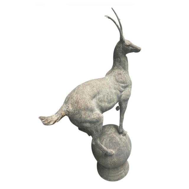 Pair of Neoclassical Cast Iron Gazelle Garden Ornaments on Spherical Finial Bases For Sale - Image 4 of 12