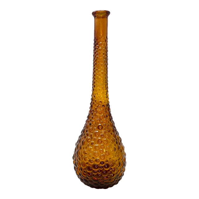 1960s Mid-Century Modern Empoli Amber Hobnail Glass Bud Vase / Decanter – 13.5" For Sale