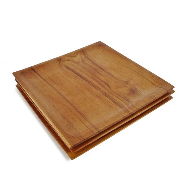 Contemporary Simple Teak Wood Square Plate For Sale - Image 3 of 6