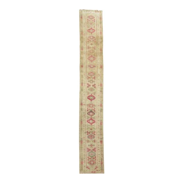 Mid 20th Century Narrow 19 Ft Pink Anatolian Runner For Sale