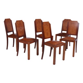 Art Deco French Dining Chairs in Amboyna, 1930, Set of 6 For Sale