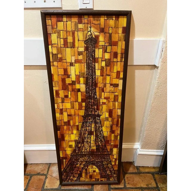 Signed Mid Century Eiffel Tower painting by Joseph L. Klein III. Fabulous composition of the Eiffel tower in orange and...