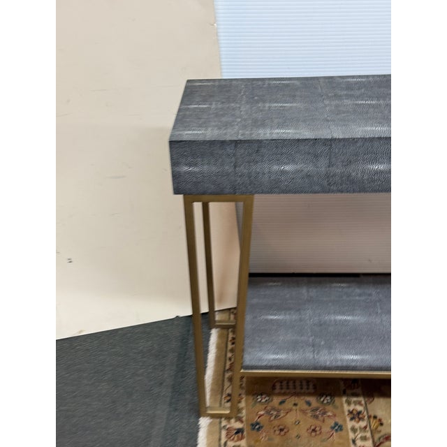 Currey & Company Faux Shagreen + Brass Console Table For Sale - Image 10 of 12