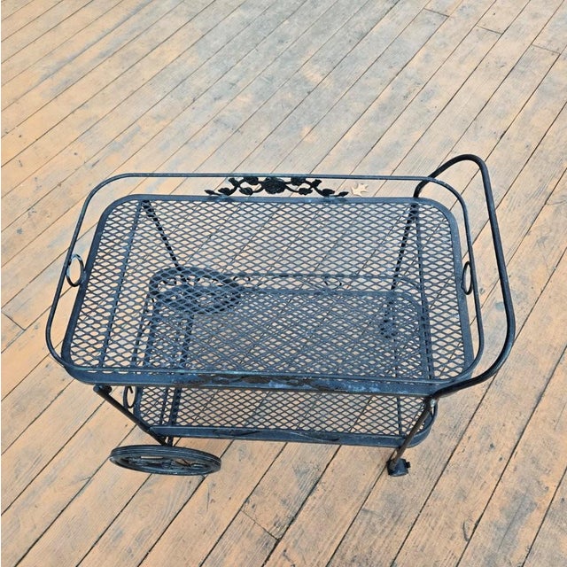 Late 20th Century Late 20th Century Outdoor Patio Table Wrought Iron Rolling Bar Cart For Sale - Image 5 of 12