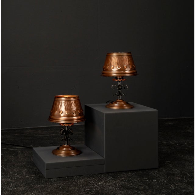 Copper Table Lamp in Cast Iron, 1960s, Set of 2 For Sale - Image 4 of 18