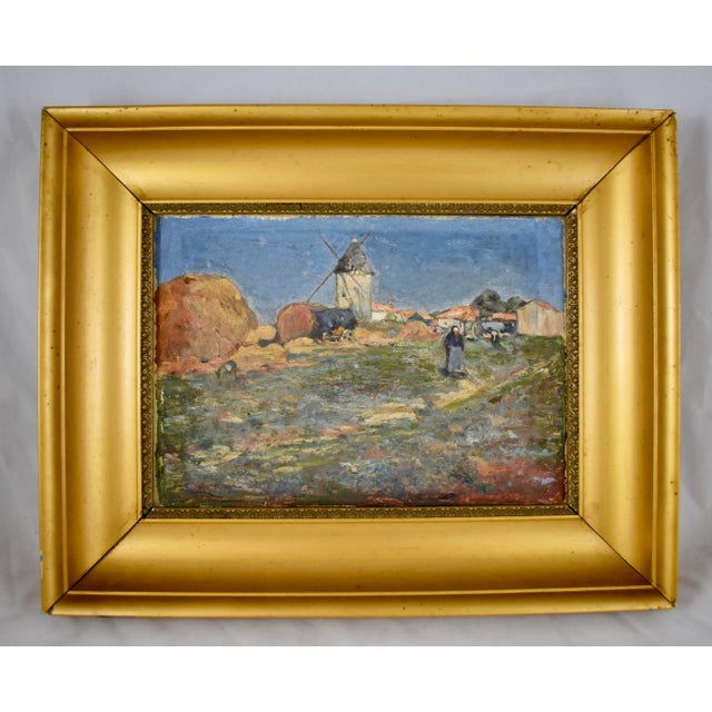 French Landscape Oil on Linen in Gold Leaf Frame, Signed & Dated 1919 For Sale - Image 13 of 13