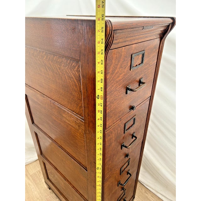 Antique Yawman and Erbe File Cabinet Four Drawers Quarter Sawn White Oak For Sale - Image 11 of 14