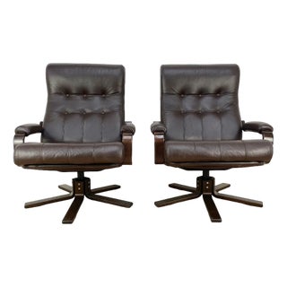 Set of Mid-Century Leather Swivel Chairs attributed to Kebe, 1970s For Sale