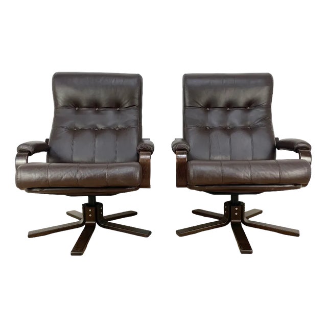 Set of Mid-Century Leather Swivel Chairs attributed to Kebe, 1970s For Sale