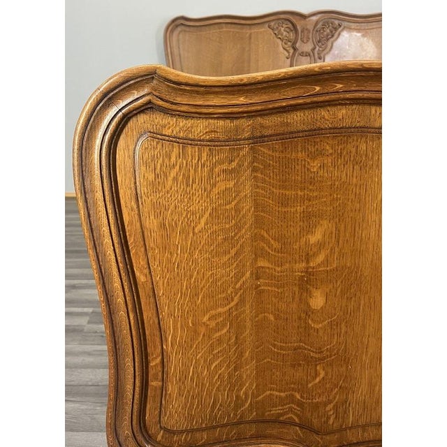 Vintage French Louis XVI Style Oak Double Bed Frame with Carved Headboard For Sale - Image 5 of 11
