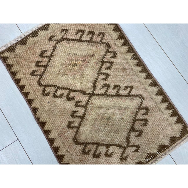 1960s Handmade wool and cotton rug in Turkish Anatolian Small Rug, Vintage Doormat Rug, Turkish Vintage Decorative Rug,...