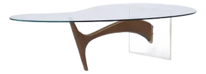 Vladimir Kagan Style Mid Century Walnut and Lucite Kidney Shaped Coffee Table